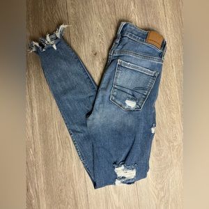 American Eagle Next Level Stretch Hi Rise Jeggings Distressed Size 0 Reg…